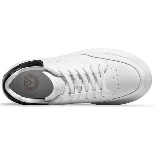 Leather Lace-up Platform Wedge Sneakers, 3 Inch Height Increasing Shoes, White Tennis Walking Shoes for Men & Women4