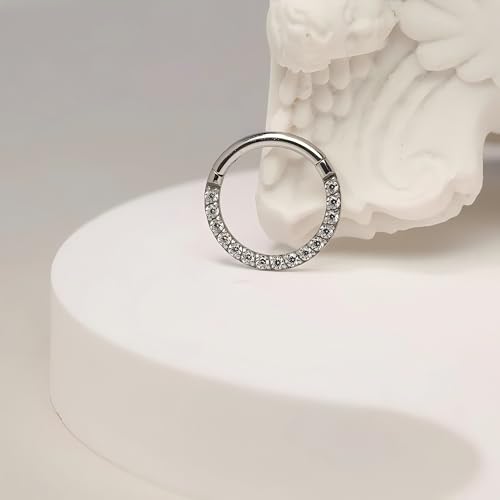 Image of PEAKLINK 16G 18G 316L Stainless Steel CZ /OPAL Septum Piercing Septum Clicker Ring Hinged Nose Ring Daith Earrings Conch Piercing Jewelry Helix Cartilage Tragus Lobe Belly Hoop Earring