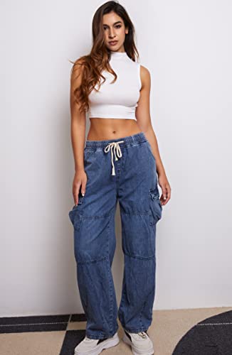 Women Baggy Jeans Y2K Boyfriend Jeans Fashion Straight Leg High Waisted Denim Cargo Pants3