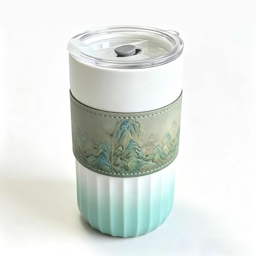 Mug de cerámica para viaje con tapa y manga, 14.2 oz miniatura 1