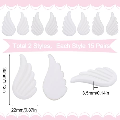 SUNNYCLUE 1 Box 30 works White Angel Wing Charms Christmas Resin Cabochon Mini Fairy Beads Scrapbooking Embellishments Flatbacks Cabcohons for Jewellery Making Cell Phone Case Valentine's Day Decor - Image 2
