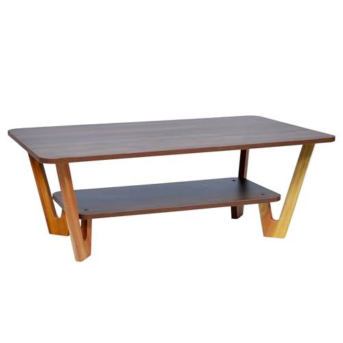 Image of Wooden Coffee Table with Solid Wood Legs, Engineered Wood Center Table for Living Room, Columbian Walnut Finish