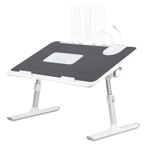 WODFARR - Mesa de cama para ordenador portátil, soporte ajustable en altura y ángulo, bandeja de cama con cajón y puertos USB, ventilación, plegable, reclinable, 60 x 40 x 40 cm (negro, XL)