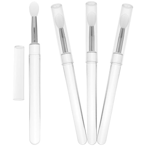 jojofuny Pinceles de Silicona para Maquillaje de Labios 4 Piezas Tapa Anti Polvo, Mango Transparente, Cabezal Blanco Translúcido, Aplicadores para Mascarilla Labial y Sombra de Ojos,