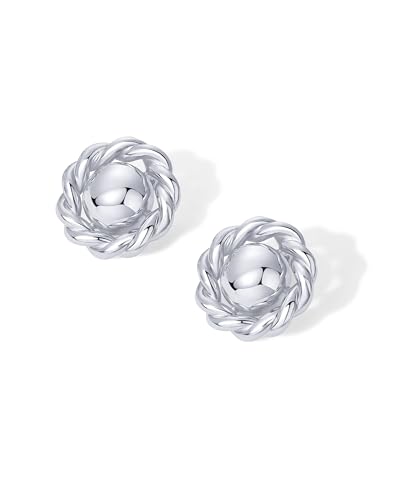 Image of PAVOI 14K Gold Plated Chunky Vintage Earrings for Women - Trendy Textured Ribbed Knot Geometric Triangle Rope Button Seashell Wing Dangle Drop Stud Earring