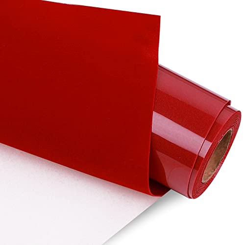 Flocked Red Heat Transfer Vinyl Iron On Vinyl 1x3.2ft (2 by12x20 Inch) for T-Shirt and Other Fabrics