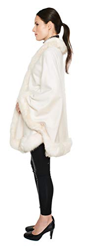Womens Cape Coat- Luxury Cashmere Ponchos for Women with Fox Fur Trim- Pure Cashmere Wool Elegant Coats for Women (Cream)2