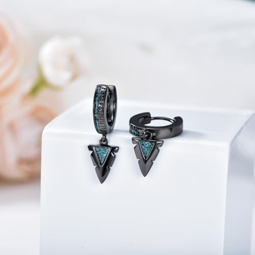 Gothic Punk Black Viking Runes/Wolf Head/Valknut Drop Dangle Earrings For Man 925 Sterling Silver Spike Dangle Drop Huggie Hoop Earrings Viking Jewelry Gifts for Women3