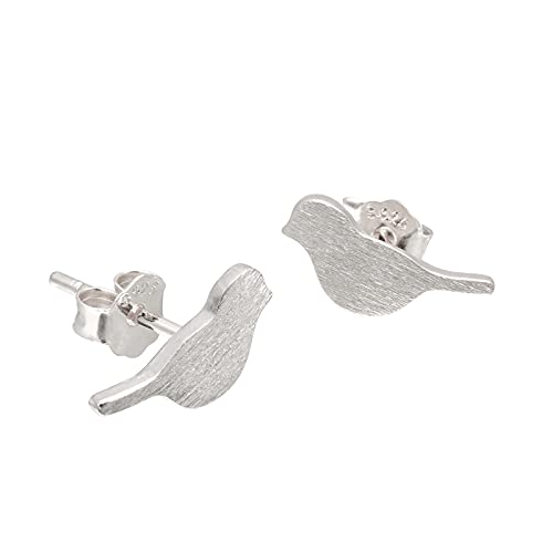 925 Sterling Silver White Gold Plated Little Birds Earrings Studs