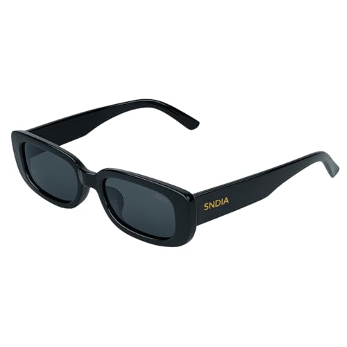 Image of SNDIA Polarized Women's Retro Rectangular Sunglasses | Premium Frame | UV400 Protection for Driving, Outdoor Activity - Black