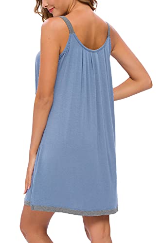 Aviier Women Cotton Sleeveless Tank Nightgowns Wide Strap Chemise Full Slip Sleep Dress (Light Blue, Large) #TOP3