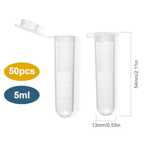 JIUWU Plastic Tube Vial Sample Storage Container 5ml Pack of 50 - Thumbnail 2