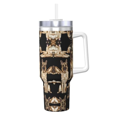 Taza aislada al vacío de acero inoxidable con asa y pajita, portátil para bebidas calientes y frías, 40 onzas