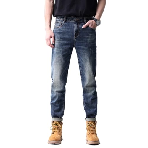Jeans are Versatile in Spring and with Elastic Fit and Straight Leg Pants(32) Blue