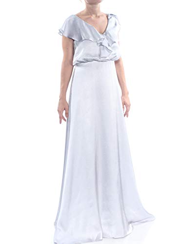 Adrianna Papell Women's V-Neck Ruffled Satin Gown (8, Silver)