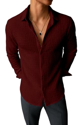 Image of Men's Casual Button Down Shirts Long Sleeve Linen Shirt Fashion Textured Beach Summer Shirts| Men Stylish Shirt | Men Fancy