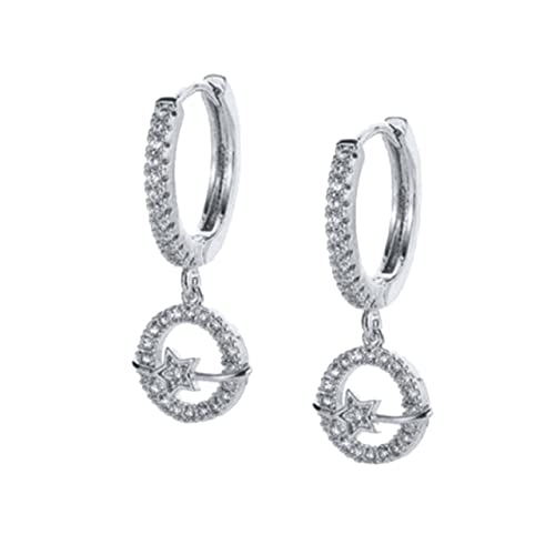 LYGXWJFC Sterling Silber Creolen für Frauen Blume Mond Zirkon Piercing Ohrring Ohrringe Schmuck Pendientes