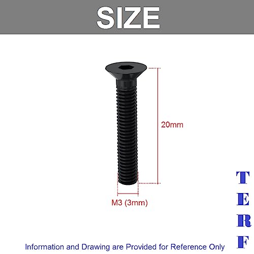 TERF® M3 X 20mm Hex Socket Countersunk Black Machine Screw M3 (3mm) X 20mm Allen Key Bolts Hexagonal Socket Countersunk Machine Screws - Image 3