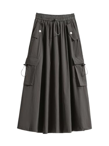 ebossy Women's Vintage Cotton Drawstring Elastic Waist Multi-Pockets Utility Pencil Long Cargo...