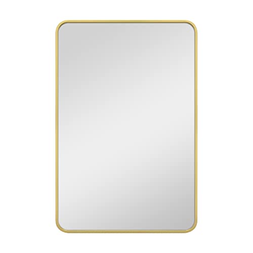 Image of MCS Master & Co. Metal Rectangle Mirror, 24x36, Brass | Modern Metal Rectangle Mirror With Rounded Corners, Minimalist Home Decor For Living Room, Bedroom, Or Bathroom, 24x36, Brass