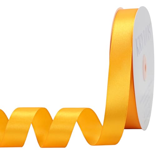 Kryvus Yellow Ribbon, 1 inch X Continuous 100 Yards Yellow Satin Ribbon