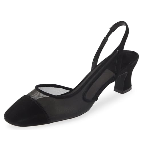 Image of MICIFA Slingback Heels for Women,Round Toe Chunky Heeled Pumps Ankle Strap Fashion Splicing Dress Shoes