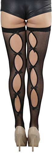 Image of ToBeInStyle Women's Wide Floral Lace Fishnet Thigh Hi Stockings