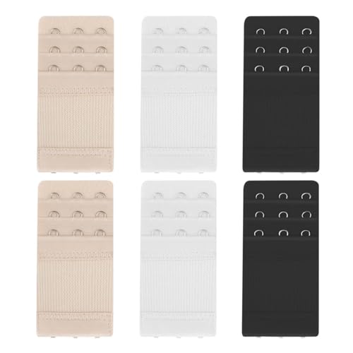 6 Pieces Bra Extenders 3 Hooks 3 Hook Women's Elastic Bra Extender Stretchy Bra Extension Strap Soft & Comfortable 3 Rows Bra Band Extender for Women Black White Skin Color Bra Extensions (3 Colors)