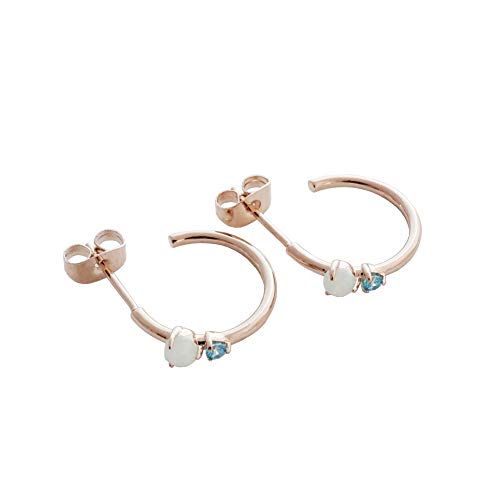 HONEYCAT Sky and Sea Blue and Pink Crystal Hoop Earrings in Gold, Rose Gold, or Silver | Minimalist, Delicate Jewelry (Rose Gold)