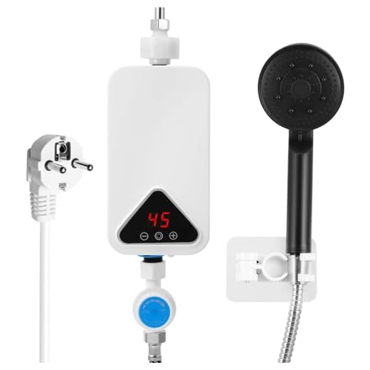 Calentador De Agua Eléctrico, Mini Calentador de Agua 220 V 5500 W, 30-55 °C, Temperatura Ajustable, Ducha de Calentador Instantáneo sin Tanque con Pantalla LED para Cocina y Baño (RYK-009)