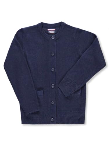 French Toast Girls' Crewneck & Welt Pocket Cardigan (Sizes 4-20) - Navy, 10
