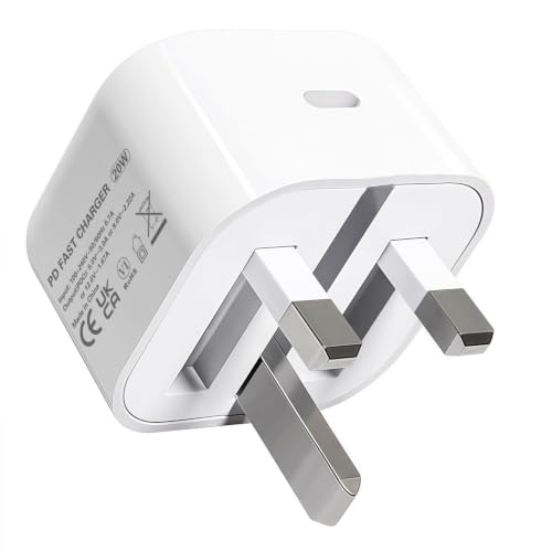 USBC Plug UK Fast Charger Type C Iphone Charger Plug Folding 20W USB C Power Adaptor for IPhone 17/16 Pro Max/16E/15 Plus/14/13/12/11/XR/A16/Samsung Galaxy/Google Pixel 10/9 Travel Wall Charging Block