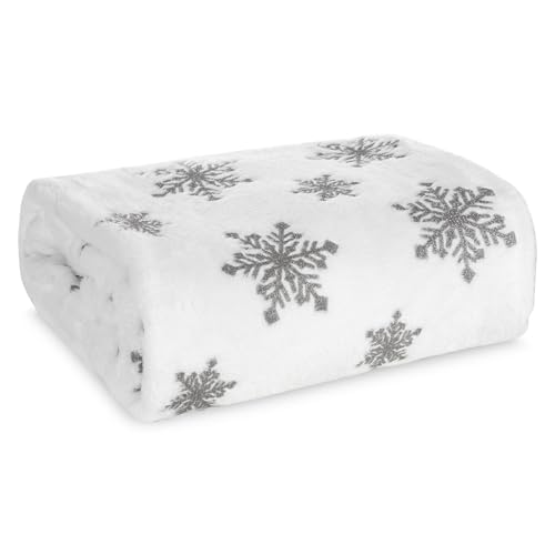 Eurofirany Kuscheldecke Decke 150x200 cm Schneeflocke Weihnachten weiß schwarz Sofadecke Couchdecke Wohnzimmer Deko Dekoration Weihnachtsdeko Weihnachtsmotiv