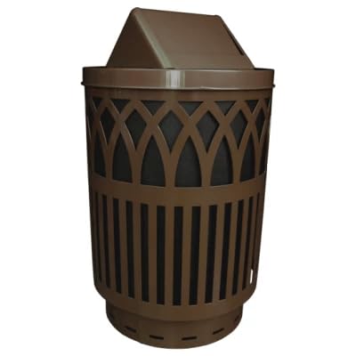 Cottington Round 40 Gallon Commercial Trash Can | Steel Outdoor Industrial Trash Can with Rain Cap | Great for Outdoor Public Spaces - Black