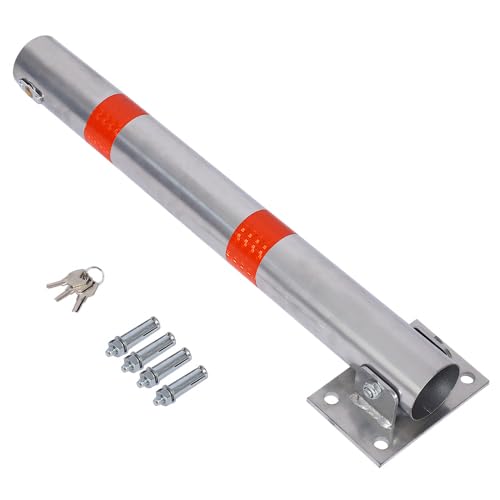 Safety Steel Bollard Post - Foldable Parking Bollard Pole Barrier with Lock & 4 Free Ancher Bolts | Street Pipe Safety Parking Barrier Post for Traffic-Sensitive Area Garage Parking Lot (Gray)