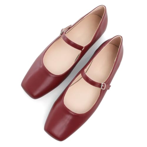 Image of TN TANGNEST Leather Flats for Women Retro Mary Jane Flats