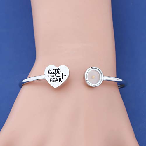 FAADBUK Christian Mustard Seed Bracelet Christian Gifts Faith Over Fear Mustard Seed Jewelry Bracelet Religious Inspirational Gift (Faith Over Fear -S)4