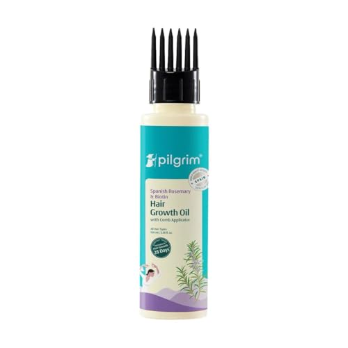 Pilgrim Spanish Rosemary & Biotin Hair Growth Oil | Improves Hair Growth & Thickness | Strengthens Hair Roots | Reduces Hairfall | Sulfate & Paraben Free | 3.38 Fl Oz (100ml)