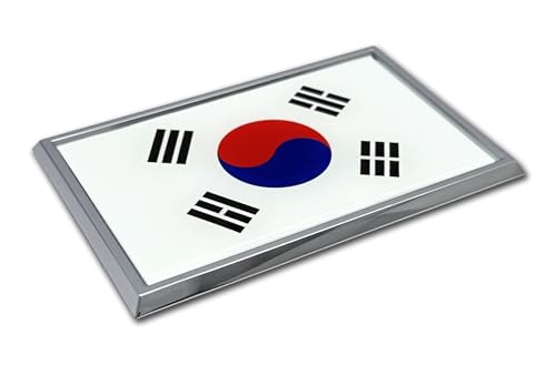 Image of Elektroplate Premium South Korea Flag All Metal Chrome Emblem for Cars, Trucks, and All Auto | Universal Fit at 2.5 inch x 3.8 inch | Weatherproof