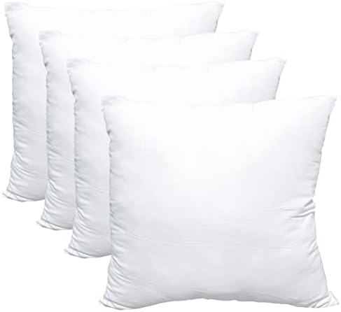 Obruosci Luxury Set of 4 Throw Pillow Inserts, 18 x 18 Hypoallergenic Ultra Soft White Polyester Microfiber Durable Couch Cushion Fillers