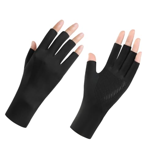 keynoyin Women's Summer Thin Gloves, Outdoor Cycling Breathable ice Silk Half-Finger Gloves - Black - One Size fits All