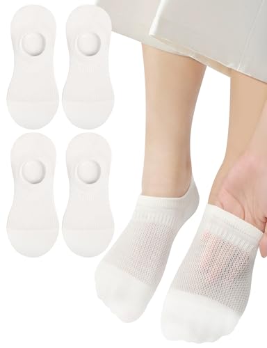 MELLIEX 4 Pares Calcetines Invisibles Mujer, Transpirables Antideslizantes Calcetines Pinkies Mujer 34-38, Blanco