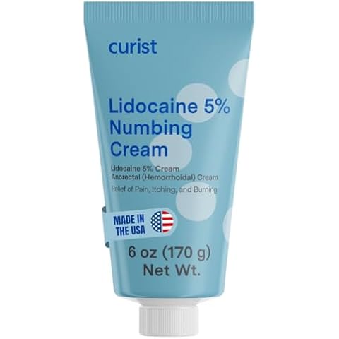 Curist 5% Lidocaine Cream Maximum Strength Topical Pain Relief for Hemorrhoids - 6 oz (170 g) XL Tube 5 Percent Lidocaine Numbing Cream - Strong Lidocaine 5% Cream to Numb Effectively Cover