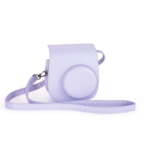 Riosin Camera Case for Instax Mini 13/12 - Film Pocket Adjustable Strap Premium Material - Dreamy Purple