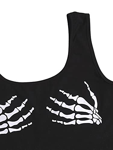 SweatyRocks Women's Casual Skeleton Skull Hand Tank Top and Track Shorts Set Black L - Image 4