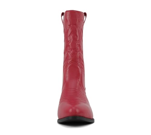 Image of Soda inchTELLER inch ~ Women's Western Cowboy Boots with Stitched Detailing, Pointed Toe, and Low Block Heel