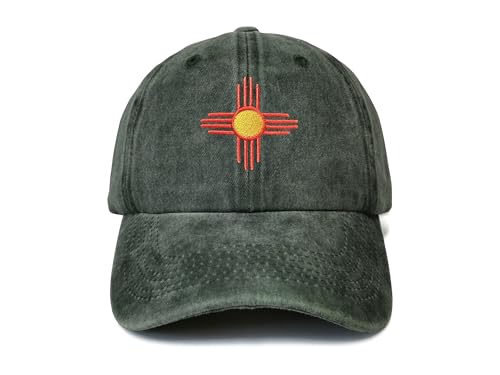 Shenbors New Mexico State Flag Hat, NM Gifts for Men Women, Army Green Adjustable Baseball Cap, Embroidered Cotton Soft Dad Hat