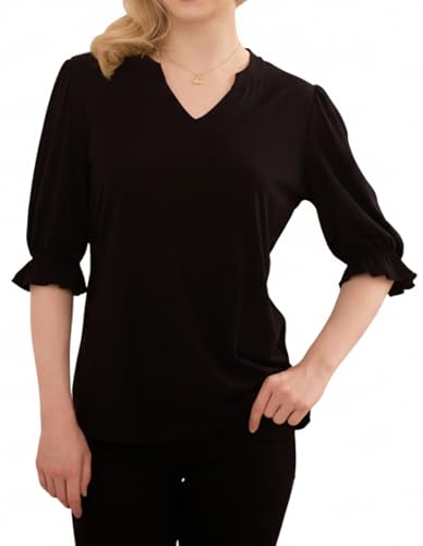 LEADHALO Merino Wool Womens T Shirts V Neck Soft Lightweight Breathable Short Sleeve Shirts for Women Hiking Running Black M
