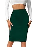 seiveini Jupe Crayon Femme Taille Haute Midi Jupe Moulante Élastique Jupe de Bureaux Élégant Ajustée Jupe en Tricot Fine Mince A Vert Foncé L