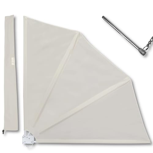 KDR - Ventaglio per balcone e terrazza, 120 x 120 cm, colore beige, con supporto a parete, custodia protettiva e accessori di montaggio